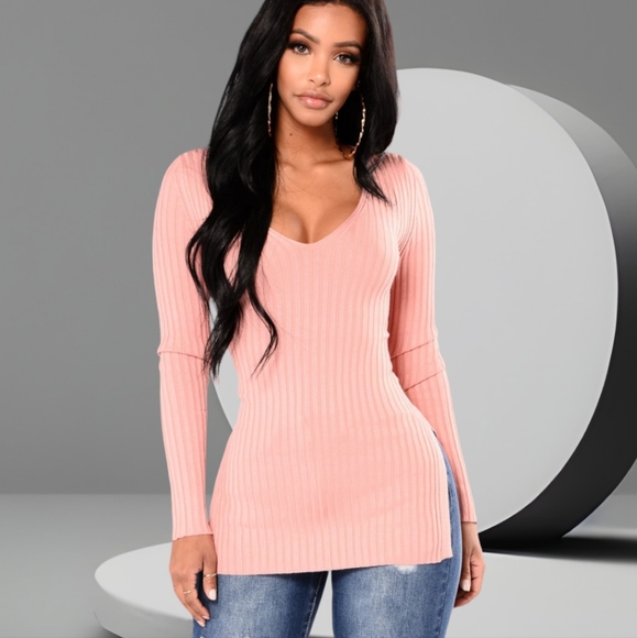 Fashion Nova Tops - FASHION NOVA Giving Me The Feels-Mauve Knit Sweater Dusty Pink